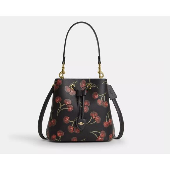 Coach Rowan Bucket Bag With Cherry Print CCZ17 Black - Picture 1 of 15